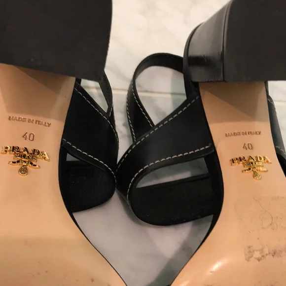 Prada Calzature Donna block heel, sling back sandals with dust bags